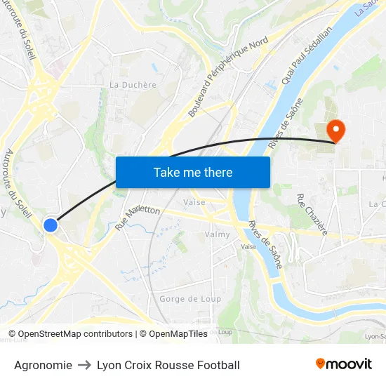 Agronomie to Lyon Croix Rousse Football map