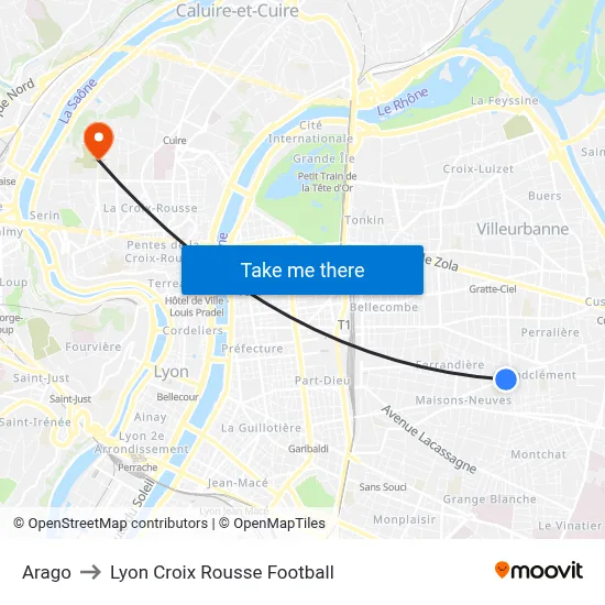 Arago to Lyon Croix Rousse Football map