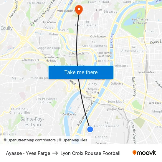 Ayasse - Yves Farge to Lyon Croix Rousse Football map