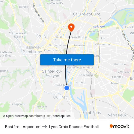 Bastéro - Aquarium to Lyon Croix Rousse Football map