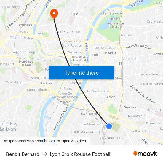 Benoit Bernard to Lyon Croix Rousse Football map