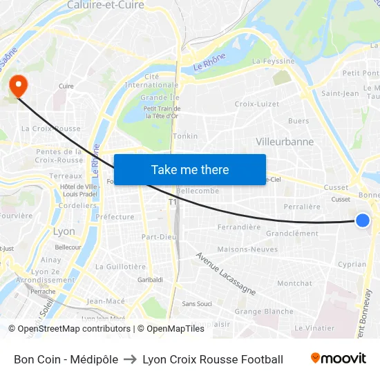 Bon Coin - Médipôle to Lyon Croix Rousse Football map