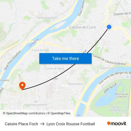 Caluire Place Foch to Lyon Croix Rousse Football map