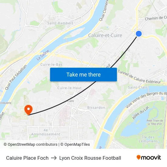 Caluire Place Foch to Lyon Croix Rousse Football map