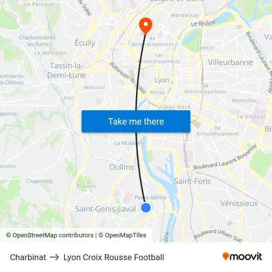 Charbinat to Lyon Croix Rousse Football map