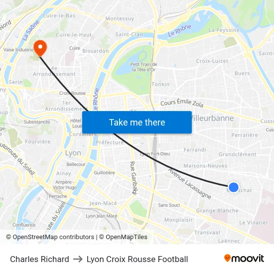 Charles Richard to Lyon Croix Rousse Football map