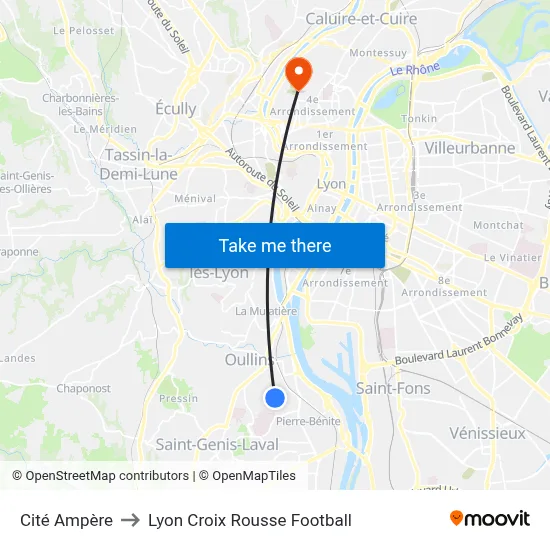 Cité Ampère to Lyon Croix Rousse Football map