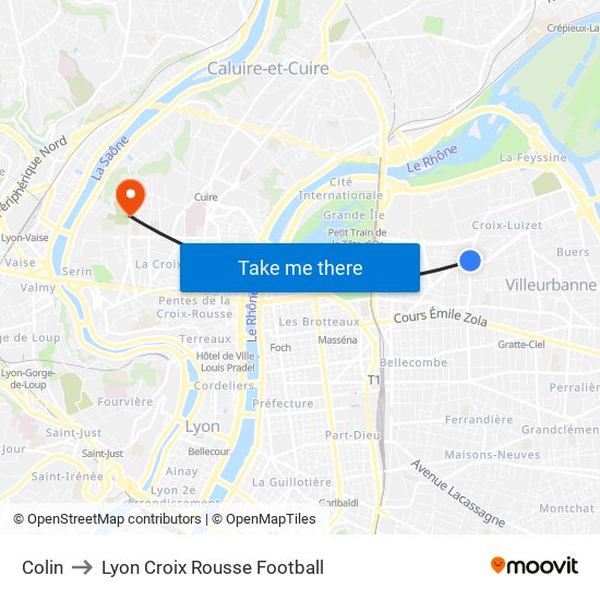 Colin to Lyon Croix Rousse Football map