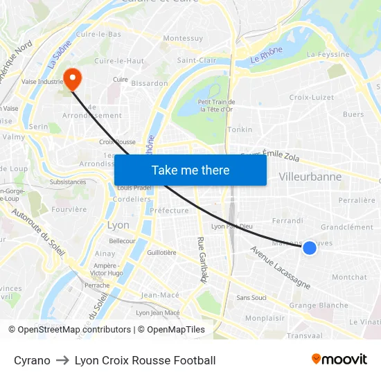 Cyrano to Lyon Croix Rousse Football map