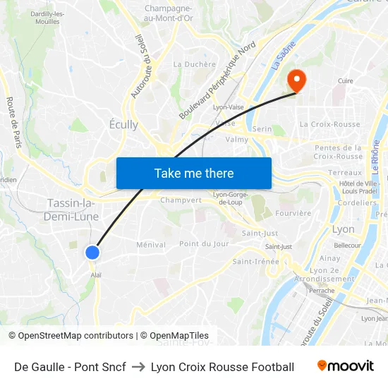 De Gaulle - Pont Sncf to Lyon Croix Rousse Football map