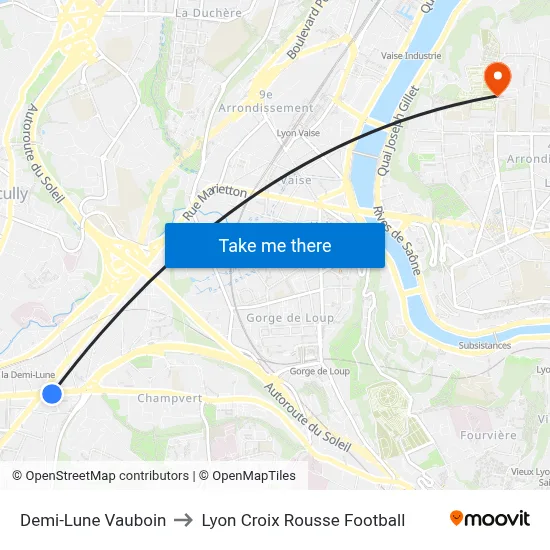 Demi-Lune Vauboin to Lyon Croix Rousse Football map