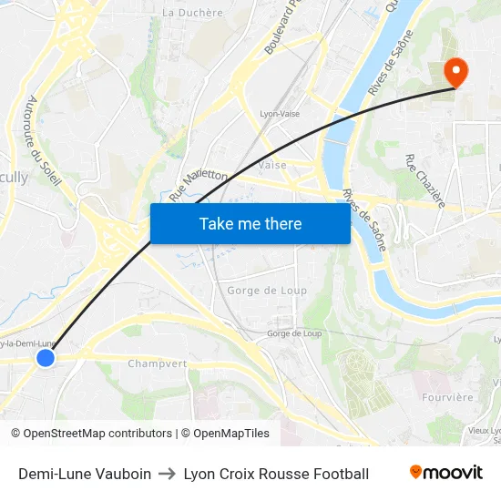 Demi-Lune Vauboin to Lyon Croix Rousse Football map