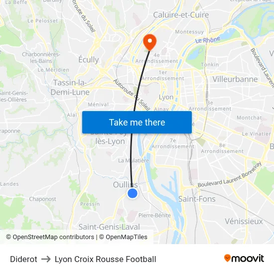 Diderot to Lyon Croix Rousse Football map