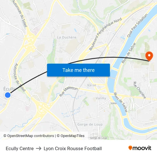 Ecully Centre to Lyon Croix Rousse Football map