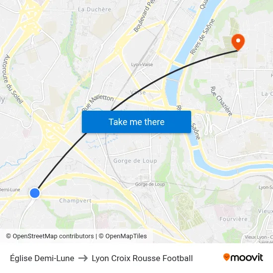 Église Demi-Lune to Lyon Croix Rousse Football map