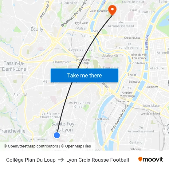 Collège Plan Du Loup to Lyon Croix Rousse Football map