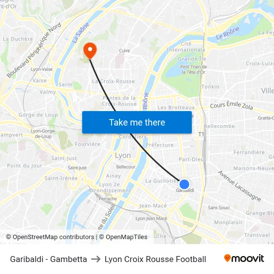 Garibaldi - Gambetta to Lyon Croix Rousse Football map
