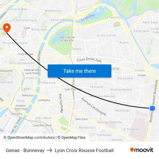 Genas - Bonnevay to Lyon Croix Rousse Football map