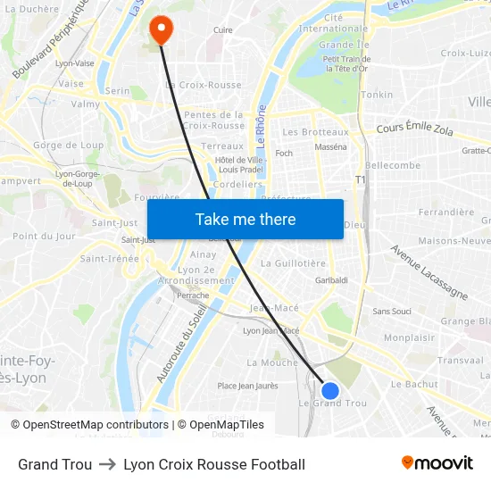 Grand Trou to Lyon Croix Rousse Football map