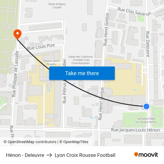 Hénon - Deleuvre to Lyon Croix Rousse Football map