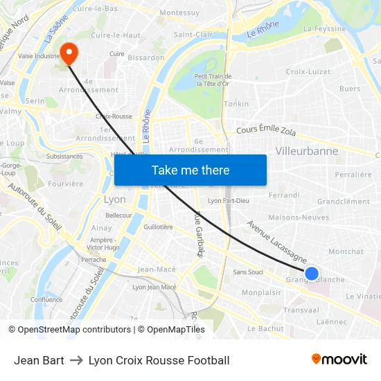 Jean Bart to Lyon Croix Rousse Football map