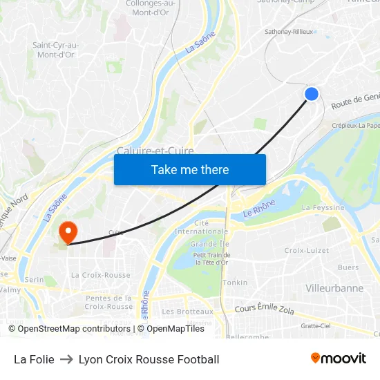 La Folie to Lyon Croix Rousse Football map