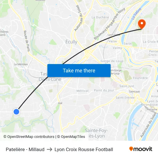 Patelière - Millaud to Lyon Croix Rousse Football map