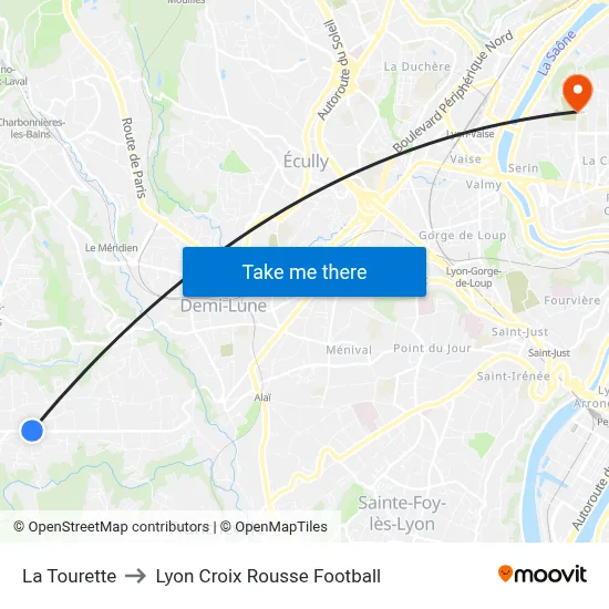 La Tourette to Lyon Croix Rousse Football map