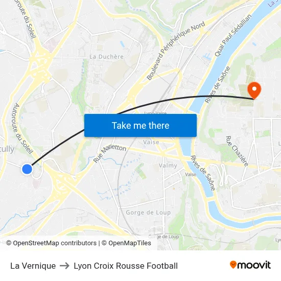 La Vernique to Lyon Croix Rousse Football map