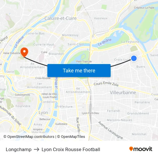 Longchamp to Lyon Croix Rousse Football map