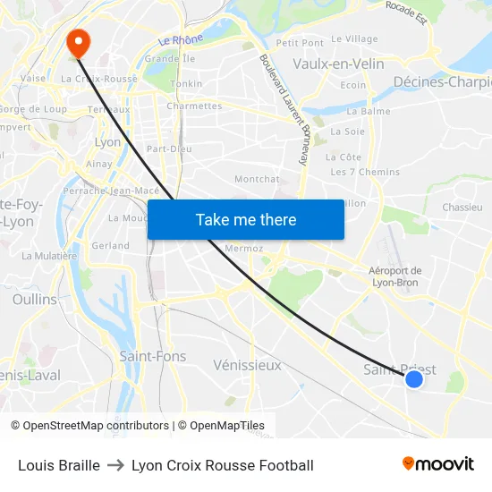 Louis Braille to Lyon Croix Rousse Football map