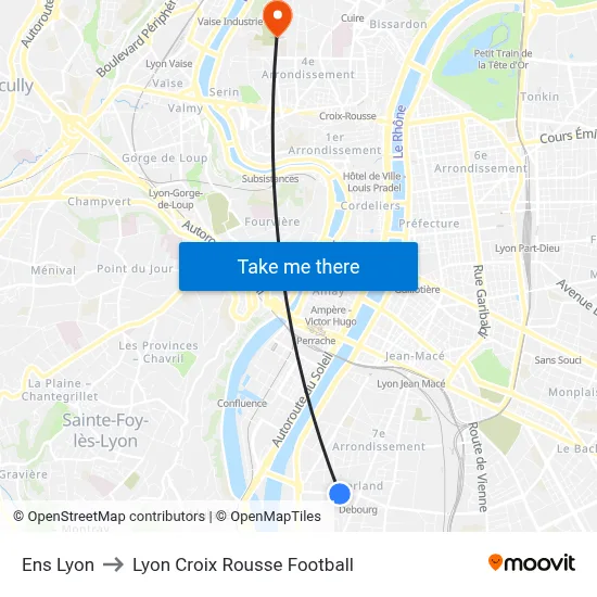 Ens Lyon to Lyon Croix Rousse Football map