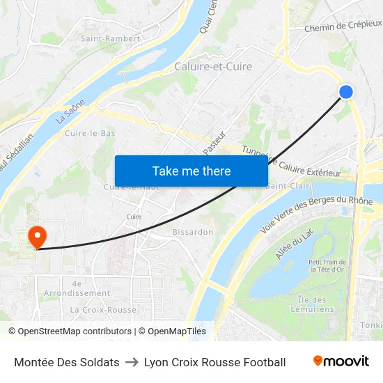 Montée Des Soldats to Lyon Croix Rousse Football map