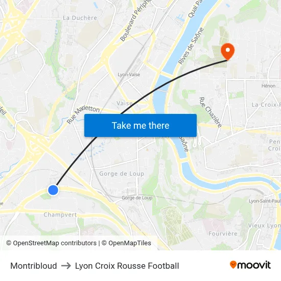Montribloud to Lyon Croix Rousse Football map