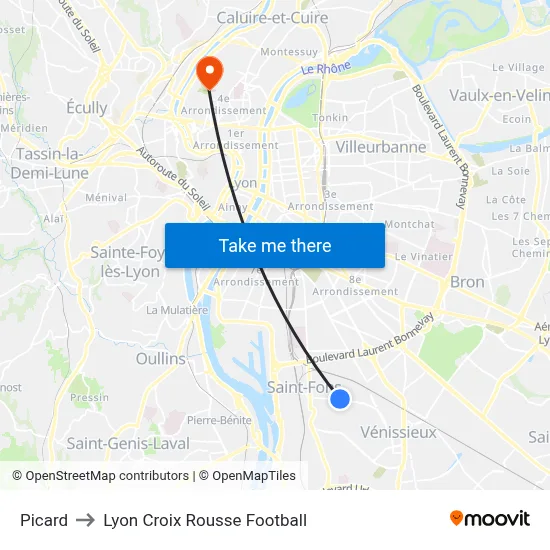 Picard to Lyon Croix Rousse Football map