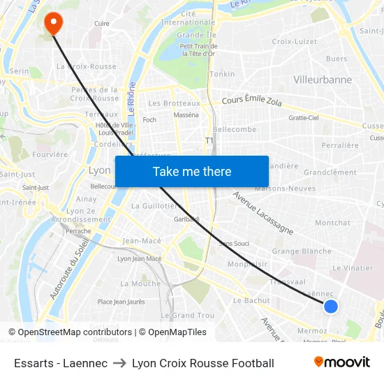 Essarts - Laennec to Lyon Croix Rousse Football map