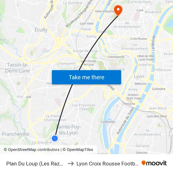 Plan Du Loup (Les Razes) to Lyon Croix Rousse Football map