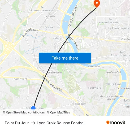 Point Du Jour to Lyon Croix Rousse Football map
