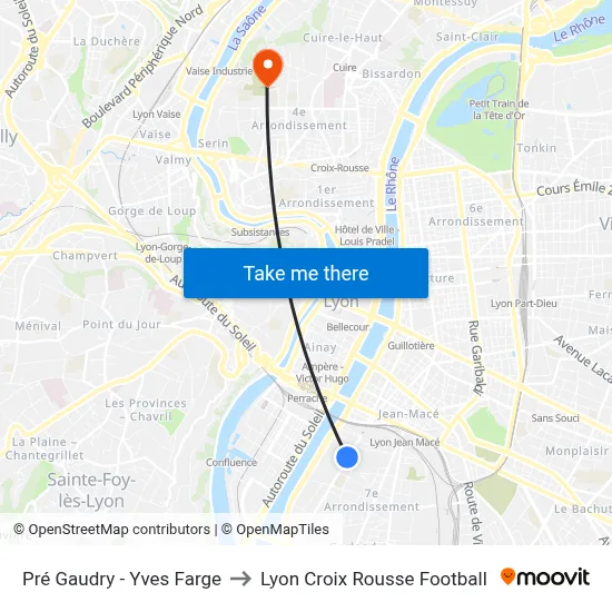 Pré Gaudry - Yves Farge to Lyon Croix Rousse Football map