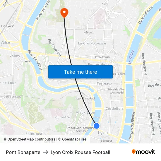Pont Bonaparte to Lyon Croix Rousse Football map