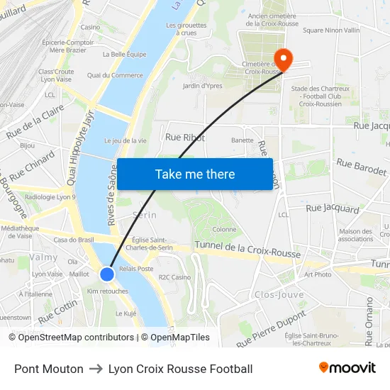 Pont Mouton to Lyon Croix Rousse Football map