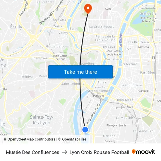 Musée Des Confluences to Lyon Croix Rousse Football map