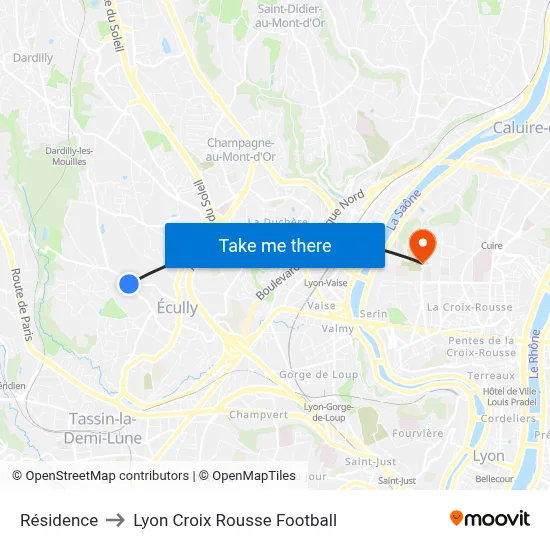 Résidence to Lyon Croix Rousse Football map