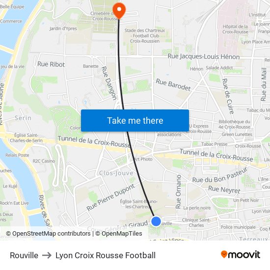 Rouville to Lyon Croix Rousse Football map