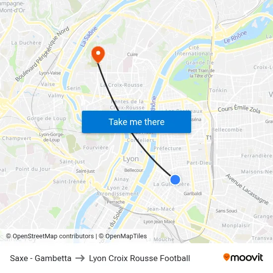 Saxe - Gambetta to Lyon Croix Rousse Football map