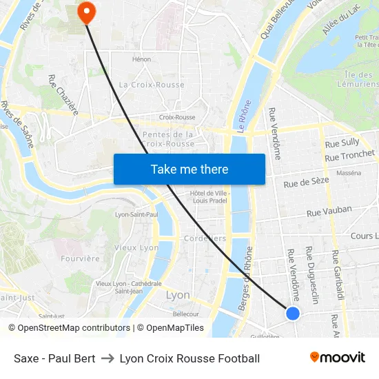 Saxe - Paul Bert to Lyon Croix Rousse Football map