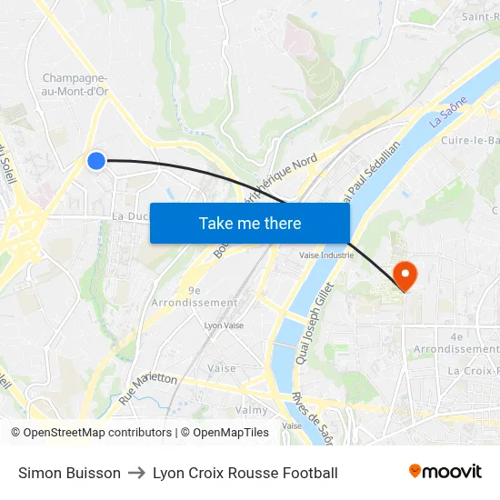 Simon Buisson to Lyon Croix Rousse Football map