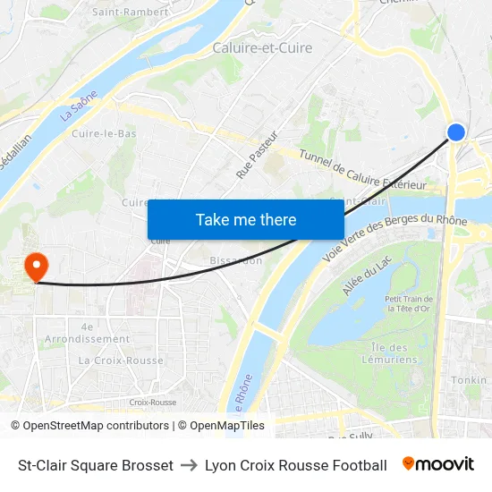 St-Clair Square Brosset to Lyon Croix Rousse Football map