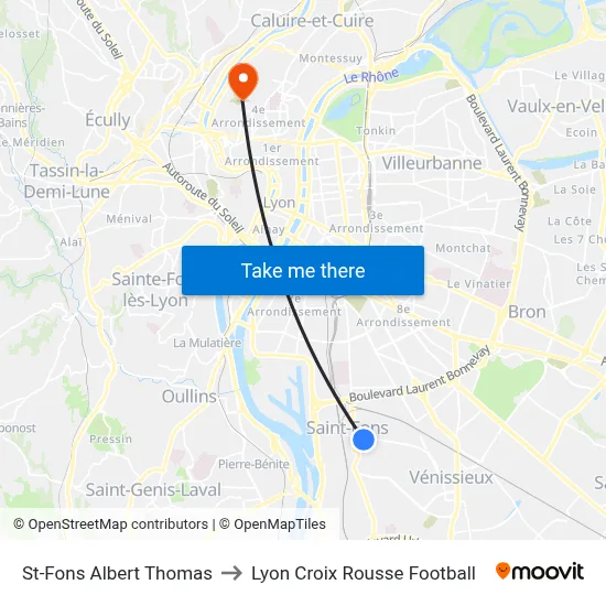 St-Fons Albert Thomas to Lyon Croix Rousse Football map