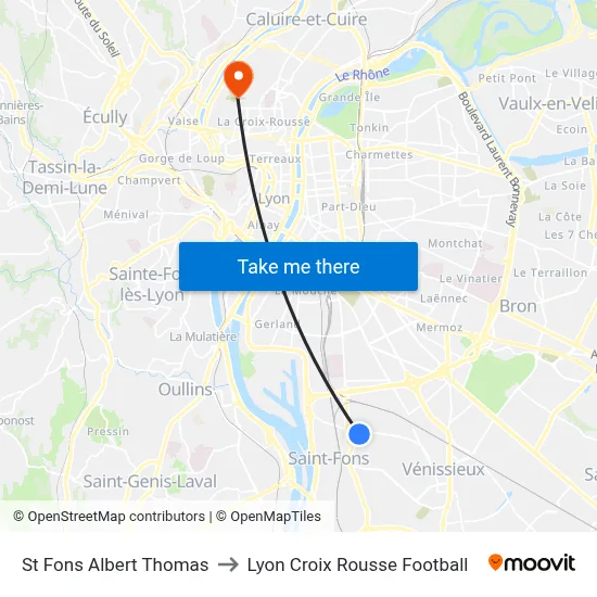 St Fons Albert Thomas to Lyon Croix Rousse Football map
